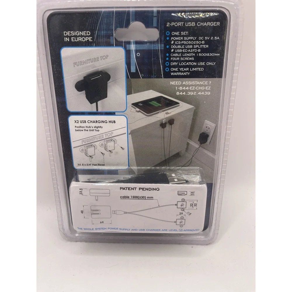 EZ Collection Intelligent Charging System 2-Port USB Charger Phones‎ Tablets